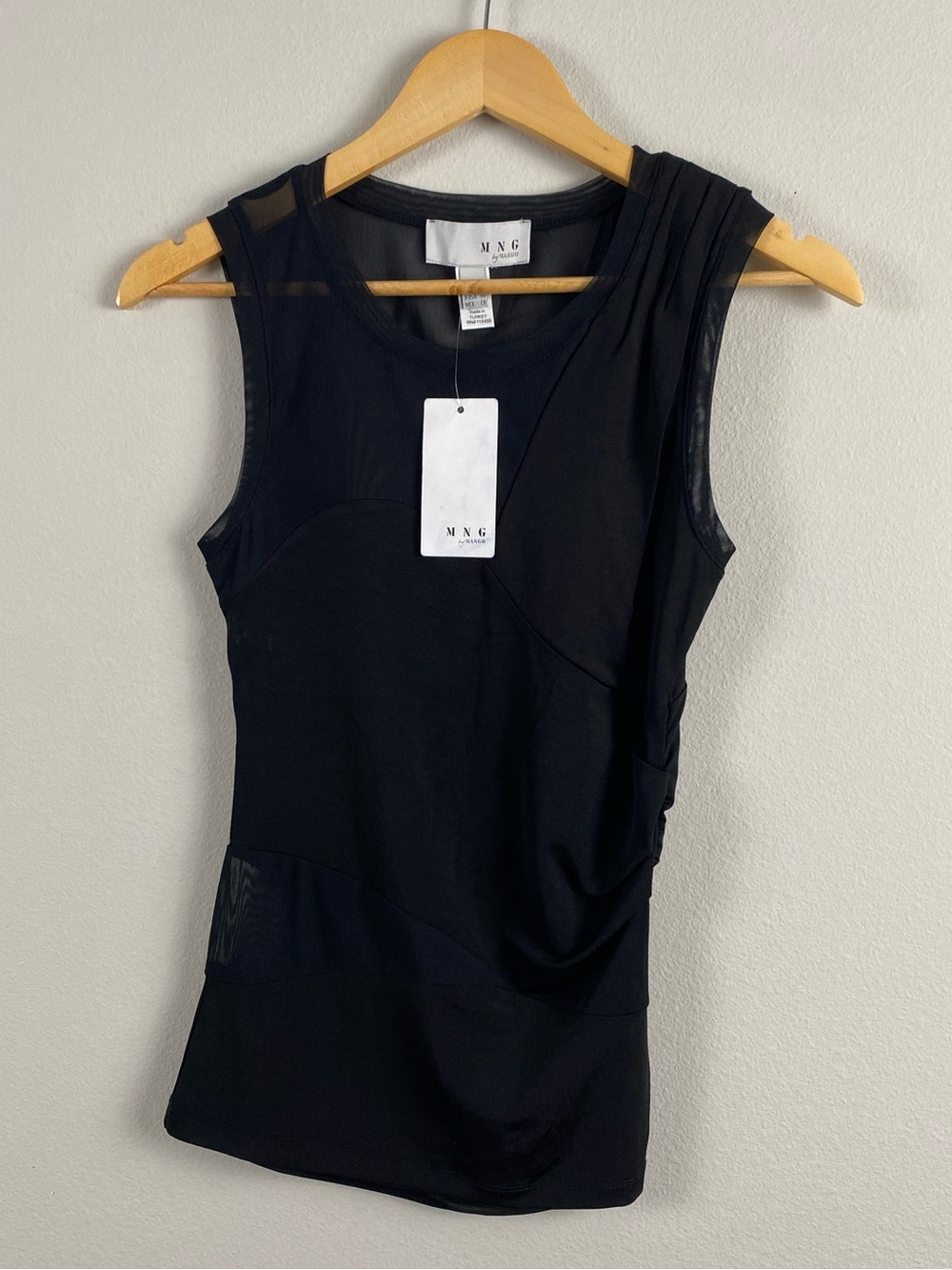 Mango MNG Semi Sheer Cutout Ruched Side Kylie Tank Top | Black